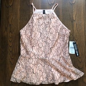 NWT Med Design Lab Pink and Black Lace Halter Top